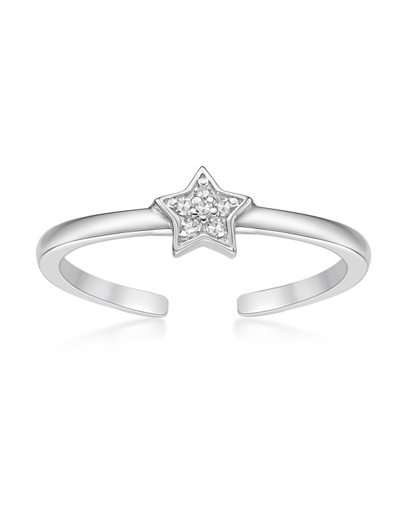 0.03 Carat Natural Diamond Star Toe Ring for Women in 925 Sterling Silver (H-I, I2-I3, 0.03 cttw) Hypoallergenic One Size Adjustable Open Toe Ring by Lavari Jewelers