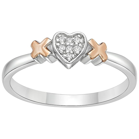 0.03 Carat Natural Diamond XO Heart Promise Ring for Women in Rose Gold Plated 925 Sterling Silver (H-I, I2-I3, cttw) Engagement Anniversary Band Ring Size 9 by Lavari Jewelers