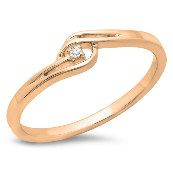 0.03 Carat (ctw) 10K Rose Gold Round Cut Diamond Ladies Bridal Bypass Solitaire Promise Ring