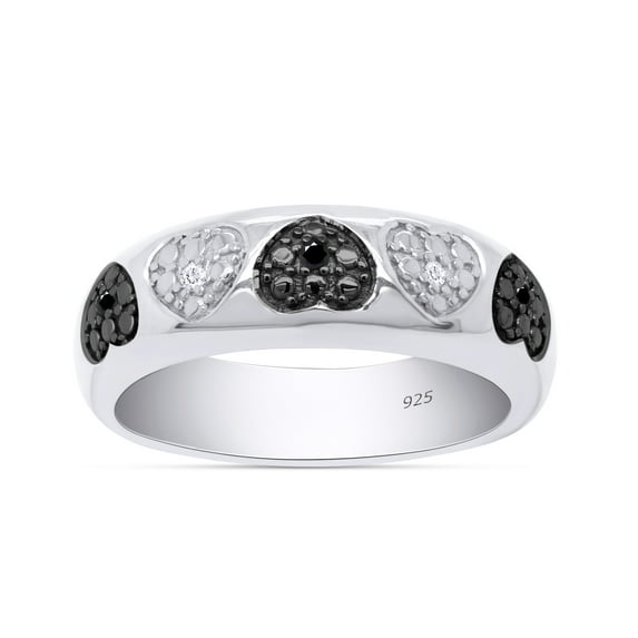 AFFY 0.03 Ct Black & White Natural Diamond Heart Ring in 14k White Gold Over Sterling Silver Ring Size : 11