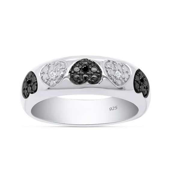 AFFY 0.03 Ct Black & White Natural Diamond Heart Ring in 14k White Gold Over Sterling Silver Ring Size : 8
