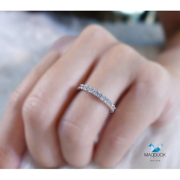 0.03 Cts Cubic Zirconia / Sterling Silver 925 Ring / Rhodium plated Nickel-Free / MadDuckJewels RG1428 / Thailand Jewelry