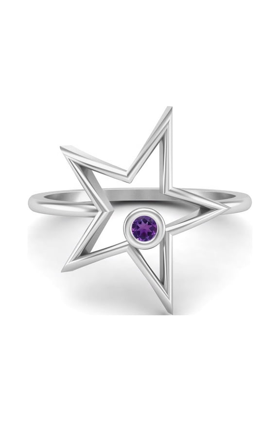 0.03 Ctw Round Amethyst Open Star Ring 925 Sterling Silver Solitaire Mother's Day Gift Ring