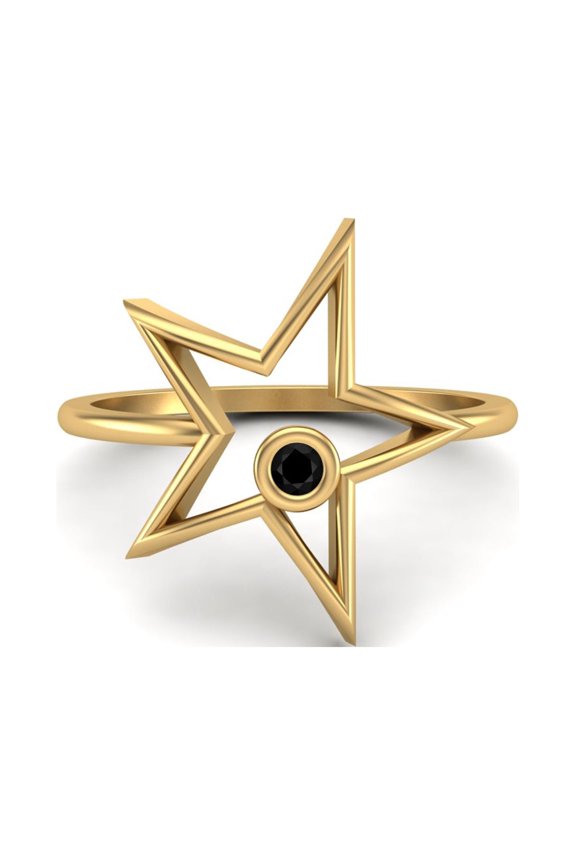 0.03 Ctw Round Black Spinel Open Star Ring 925 Sterling Silver Gold Vermeil Solitaire Valentines Day Gifts Ring
