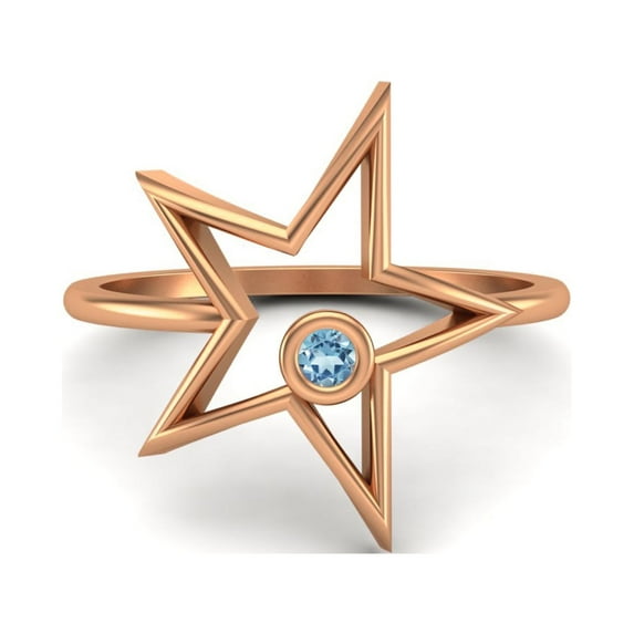 0.03 Ctw Round Blue Topaz Open Star Ring 925 Sterling Silver Rose Vermeil Solitaire Mother's Day Gift Ring