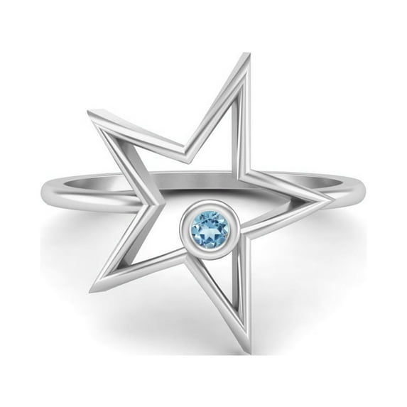 0.03 Ctw Round Blue Topaz Open Star Ring 925 Sterling Silver Solitaire Mother's Day Gift Ring