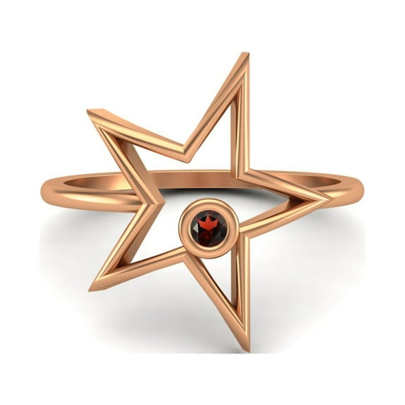 0.03 Ctw Round Garnet Open Star Ring 925 Sterling Silver Rose Vermeil Solitaire Mother's Day Gift Ring