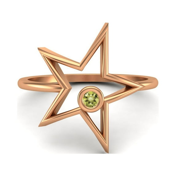 0.03 Ctw Round Lemon Quartz Open Star Ring 925 Sterling Silver Rose Vermeil Solitaire Mother's Day Gift Ring