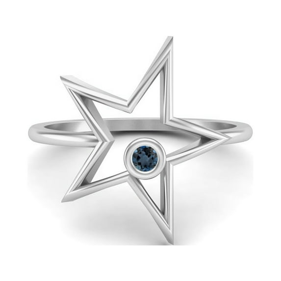 0.03 Ctw Round London Blue Topaz Open Star Ring 925 Sterling Silver Solitaire Mother's Day Gift Ring
