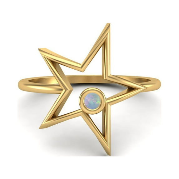 0.03 Ctw Round Opal Open Star Ring 925 Sterling Silver Gold Vermeil Solitaire Valentines Day Gifts Ring