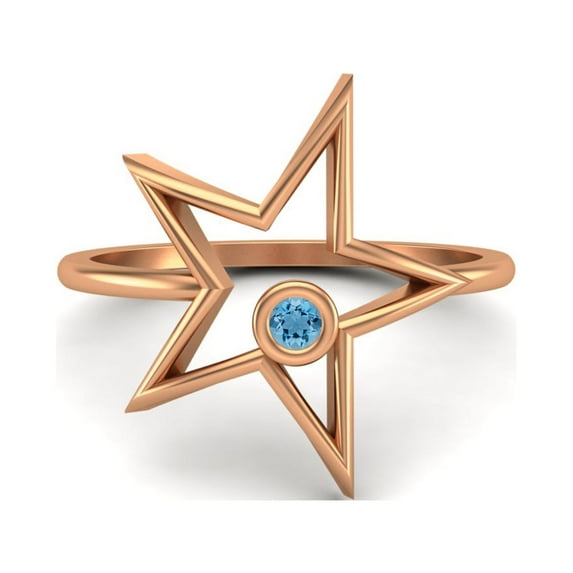0.03 Ctw Round Swiss Blue Topaz Open Star Ring 925 Sterling Silver Rose Vermeil Solitaire Mother's Day Gift Ring