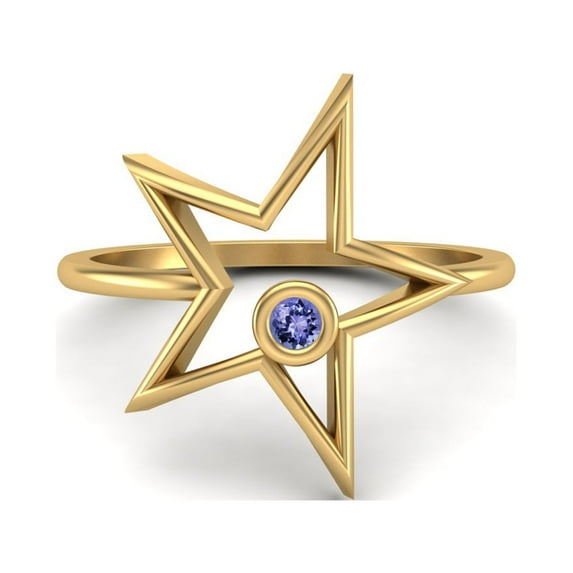 0.03 Ctw Round Tanzanite Open Star Ring 925 Sterling Silver Gold Vermeil Solitaire Valentines Day Gifts Ring