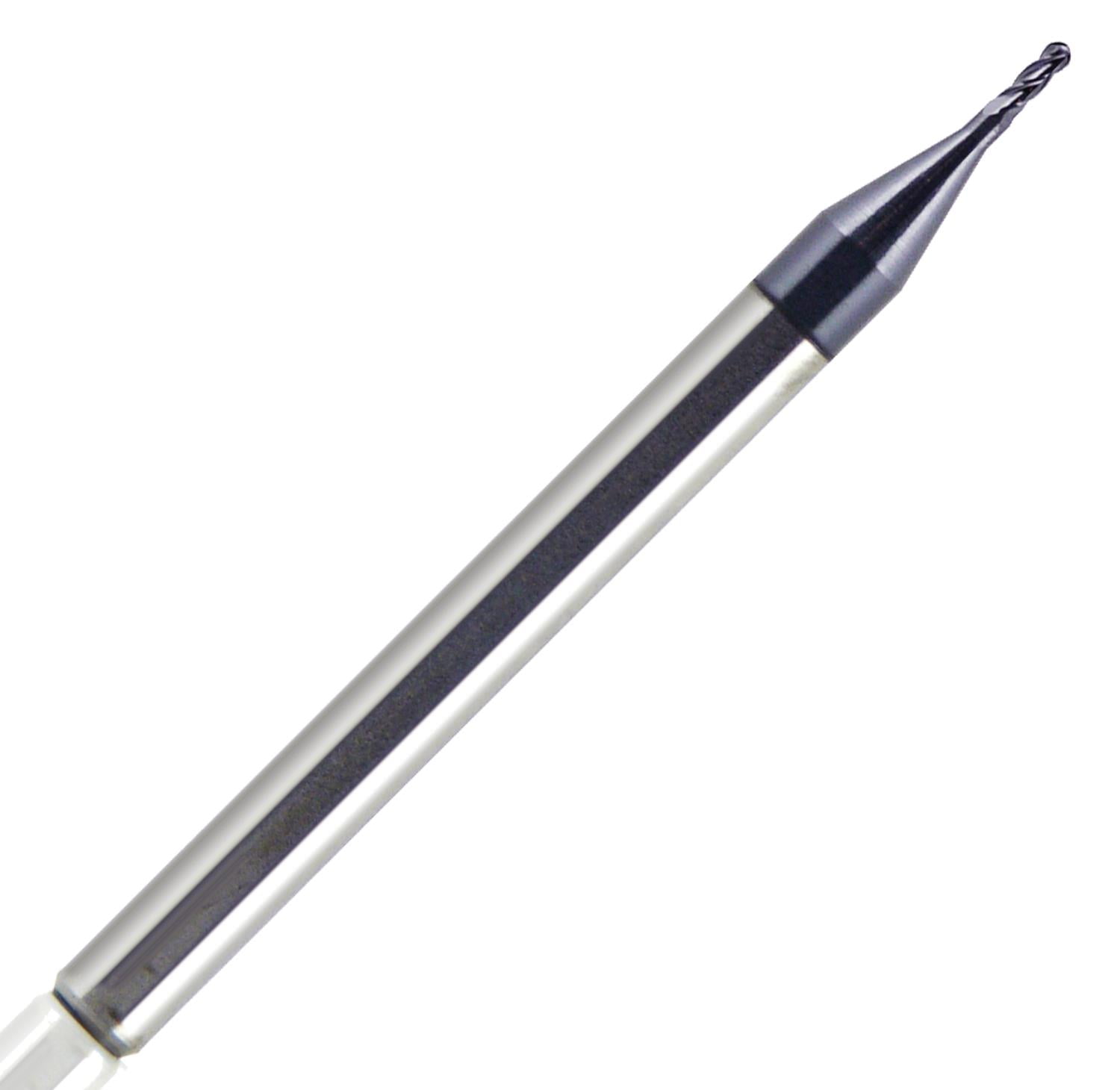 0.032" Diameter 4 Flute ALTiN Ball Carbide End Mill, .096" Length of Cut, 1-1/2" Overall Length