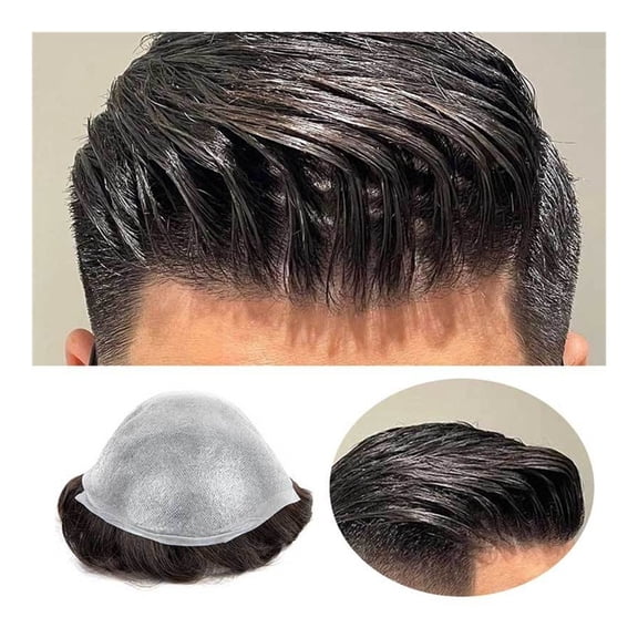 0.03mm Ultra Thin Skin Toupee Human Hair Male Capillary Prosthesis Soft V-Looped PU Base Hair System Naturale Hairline Indian Remy Men's Hair Piece