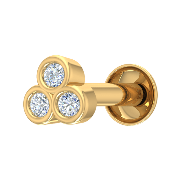 0.04 Carat 3-Stone Bezel Set Diamond Nose Pin Stud in 18K Yellow Gold