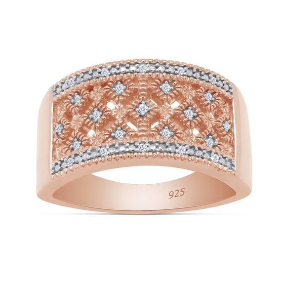 AFFY 0.04 Ct Round White Natural Diamond Wedding Band Ring in 14k Rose Gold Over Sterling Silver (Clarity I2-I3) Ring Size : 10