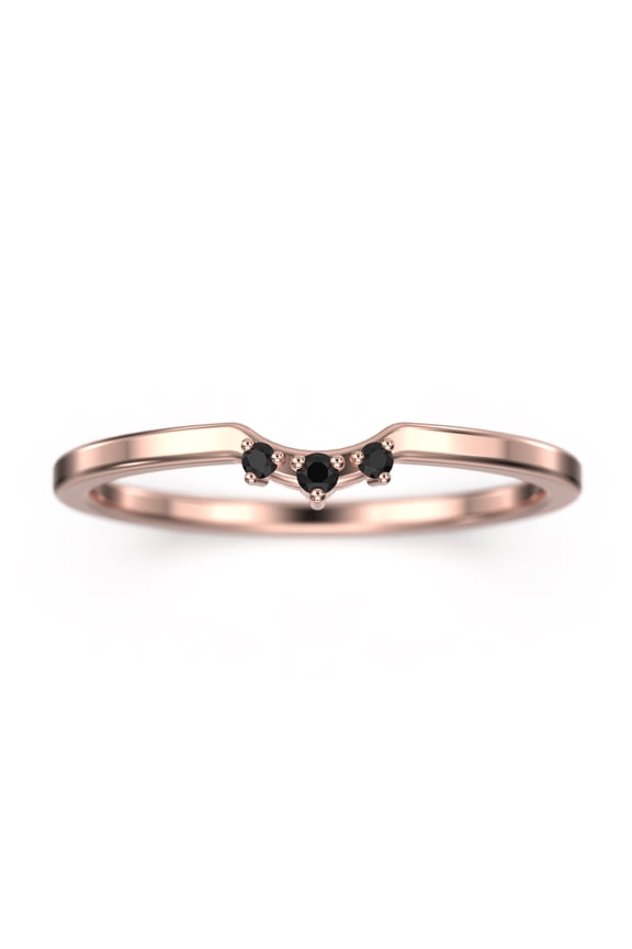0.04ct Mini Trio Black Diamond Moissanite Nesting Ring 10K Rose GoldWedding Band