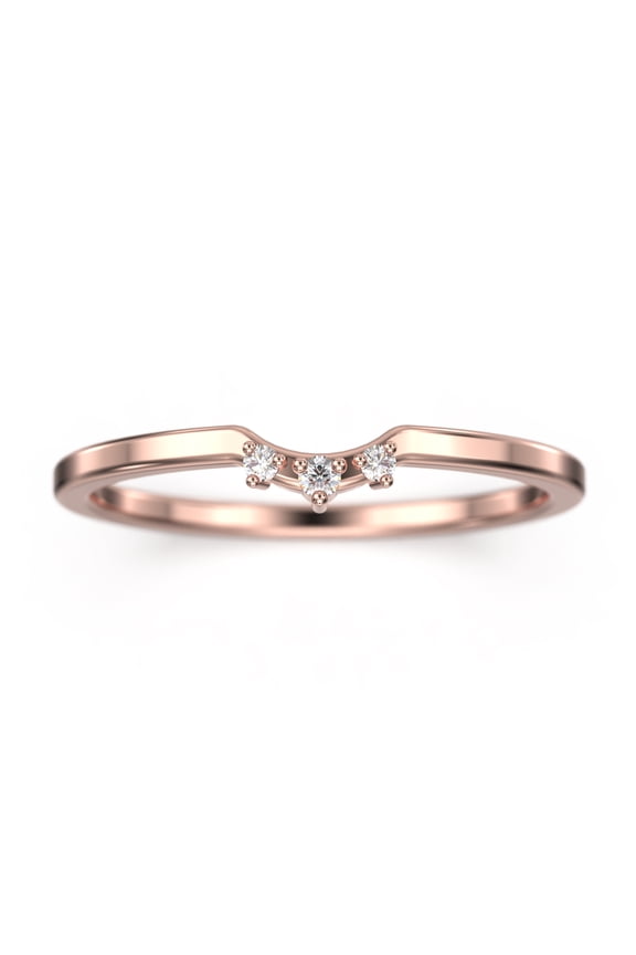 0.04ct Mini Trio Diamond Moissanite Nesting Ring 18K Rose Gold Over Silver Wedding Band