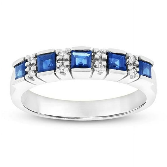 0.05 CTW Diamond & Sapphire Wedding Band, 14K White Gold - Size 7.5