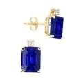 thumbnail image 1 of 0.05 Carat 8x6MM Emerald Cut Created Sapphire and Diamond Earrings In 14K Yellow Gold, 1 of 6