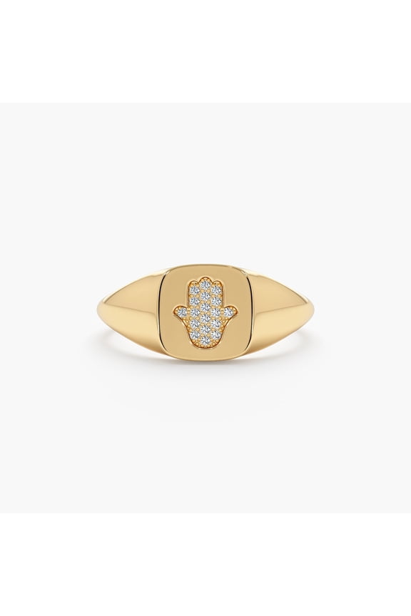 0.05 Ct Round Cut Created Diamond Womens Hamsa Pinky Ring 14K Yellow Gold Plated