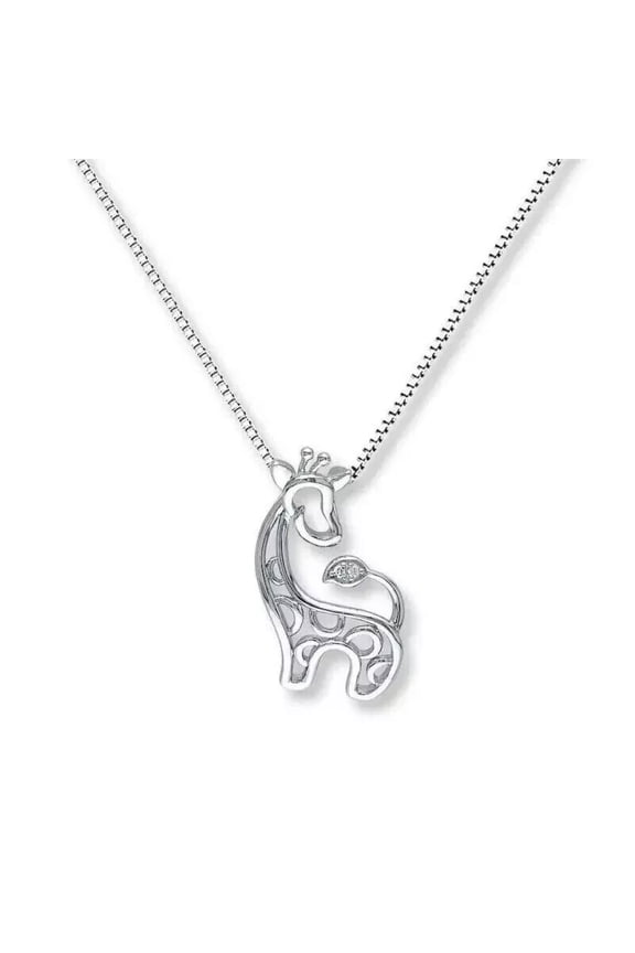 0.05 Ct Round Lab-Created Diamond Giraffe Pendant Necklace 14K White Gold Plated