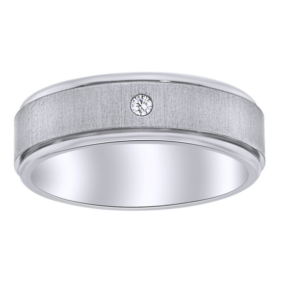 AFFY 0.05 Ct Round White Natural Diamond Brushed & Polished Edge Band Ring in 14k White Gold Over Sterling Silver Ring Size - 13