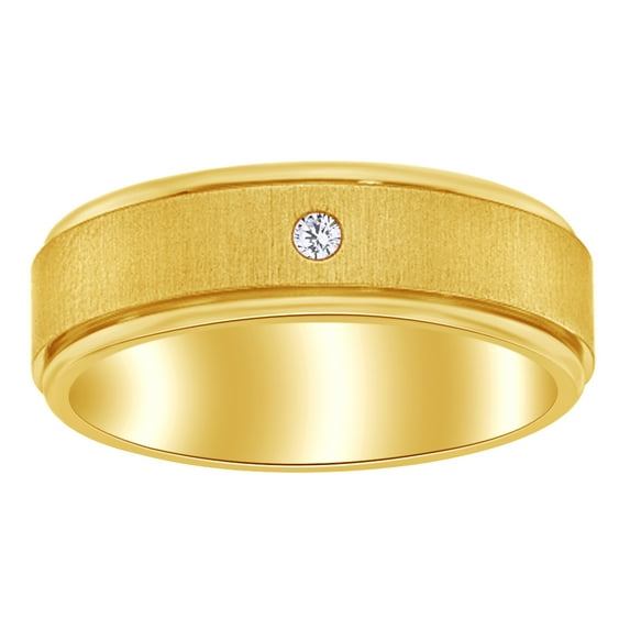 AFFY 0.05 Ct Round White Natural Diamond Brushed & Polished Edge Band Ring in 14k Yellow Gold Over Sterling Silver Ring Size - 11