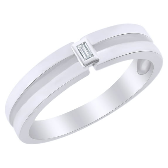 AFFY 0.05 Ct White Natural Diamond 4.85 mm Men's Band Ring in 14k White Gold Ring Size : 6.5