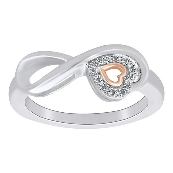 AFFY 0.05 Cttw Round Cut White Natural Diamond Infinity Heart Ring In 10k Solid White Gold Ring Size-6.5