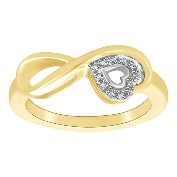 AFFY 0.05 Cttw Round Cut White Natural Diamond Infinity Heart Ring In 10k Solid Yellow Gold Ring Size-8.5