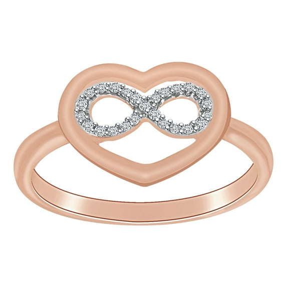 AFFY 0.05 Cttw Round Shape White Natural Diamond Heart Infinity Ring In 10k Solid Rose Gold Ring Size-5