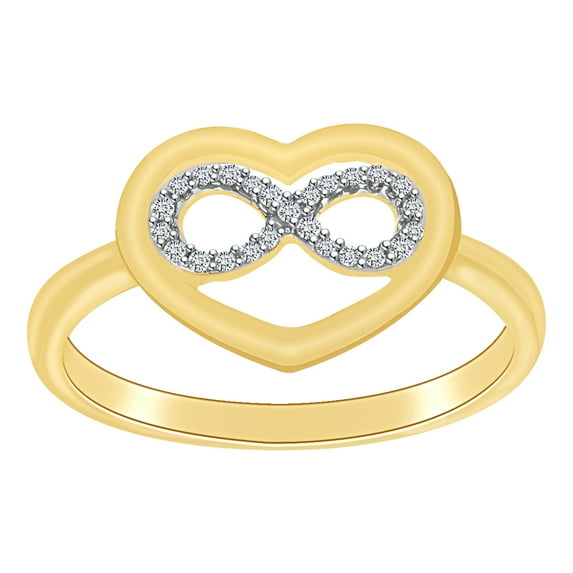 AFFY 0.05 Cttw Round Shape White Natural Diamond Heart Infinity Ring In 10k Solid Yellow Gold Ring Size-5