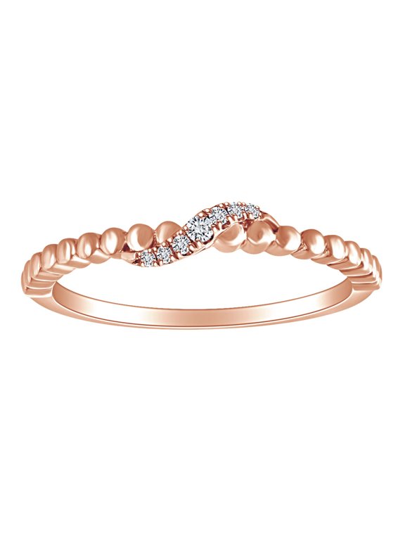 0.05 Cttw Round Shape White Natural Diamond Stackable Band Ring In 10K Solid Rose Gold Ring Size-6.5