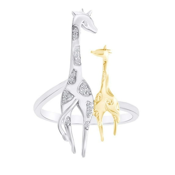 AFFY 0.05 Cttw Round White Natural Diamond Accent Giraffe Ring In 14k White Gold Over Sterling Silver-10.5