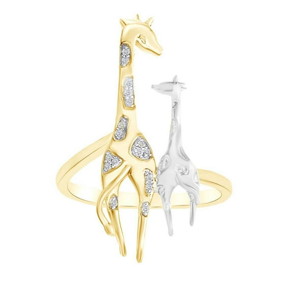 AFFY 0.05 Cttw Round White Natural Diamond Accent Giraffe Ring In 14k Yellow Gold Over Sterling Silver-10.5
