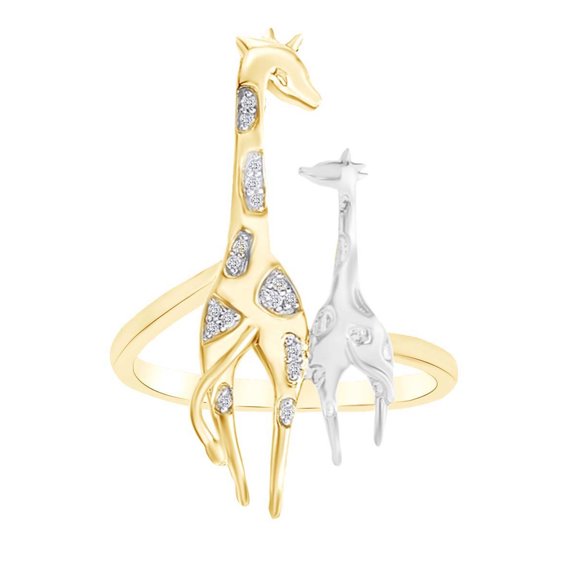 AFFY 0.05 Cttw Round White Natural Diamond Accent Giraffe Ring In 14k Yellow Gold Over Sterling Silver-7.5