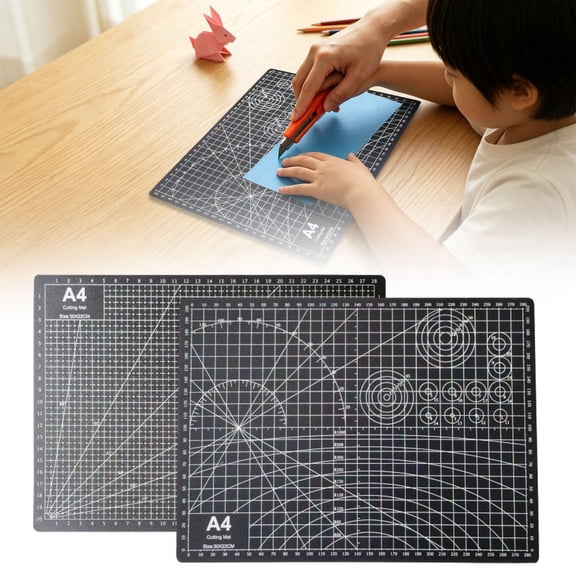 0.05" Thick Double-Sided A4 PVC Cutting Mat with Grid – Self-Healing for Sewing, Quilting, Paper Crafts, 8.3"x11.7", Black, Non-Slip Backing, Dual-Sided for Extra Value, By Harlik