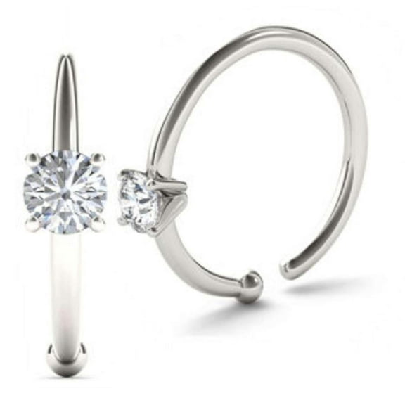 0.05ct Diamond Nose Ring Hoop - 14K White Gold or Yellow Gold