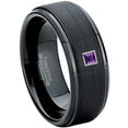 thumbnail image 1 of 0.05ctw Princess Cut Amethyst Tungsten Ring - 8MM Brushed Black IP Stepped Edge Tungsten Carbide Wedding Band - February Birthstone Ring - 14kt White Gold Bezel - TN083PS-1AMTs8, 1 of 2