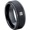 thumbnail image 1 of 0.05ctw Princess Cut Aquamarine Tungsten Ring - 8MM Brushed Black IP Stepped Edge Tungsten Carbide Wedding Band - March Birthstone Ring - 14kt Rose Gold Bezel - TN083PSRG-1AQMs8, 1 of 2