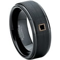 thumbnail image 1 of 0.05ctw Princess Cut Black Diamond Tungsten Ring - 8MM Brushed Black IP Stepped Edge Tungsten Carbide Wedding Band - April Birthstone Ring - 14kt Rose Gold Bezel - TN083PSRG-1BDs11, 1 of 2
