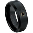 thumbnail image 1 of 0.05ctw Princess Cut Black Diamond Tungsten Ring - 8MM Polished Black IP Beveled Edge Tungsten Carbide Wedding Band - April Birthstone Ring - 14kt Yellow Gold Bezel - TN084PSG-1BDs5, 1 of 2