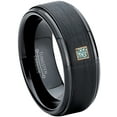 thumbnail image 1 of 0.05ctw Princess Cut Blue Diamond Tungsten Ring - 8MM Brushed Black IP Stepped Edge Tungsten Carbide Wedding Band - April Birthstone Ring - 14kt Rose Gold Bezel - TN083PSRG-1BLDs12, 1 of 2