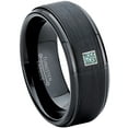 thumbnail image 1 of 0.05ctw Princess Cut Blue Diamond Tungsten Ring - 8MM Brushed Black IP Stepped Edge Tungsten Carbide Wedding Band - April Birthstone Ring - 14kt White Gold Bezel - TN083PS-1BLDs7.5, 1 of 2