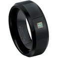 thumbnail image 1 of 0.05ctw Princess Cut Blue Diamond Tungsten Ring - 8MM Polished Black IP Beveled Edge Tungsten Carbide Wedding Band - April Birthstone Ring - 14kt Rose Gold Bezel - TN084PSRG-1BLDs8.5, 1 of 2
