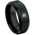 thumbnail image 1 of 0.05ctw Princess Cut Blue Diamond Tungsten Ring - 8MM Polished Black IP Beveled Edge Tungsten Carbide Wedding Band - April Birthstone Ring - 14kt White Gold Bezel - TN084PS-1BLDs13, 1 of 2