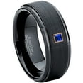 thumbnail image 1 of 0.05ctw Princess Cut Blue Sapphire Tungsten Ring - 8MM Brushed Black IP Stepped Edge Tungsten Carbide Wedding Band - September Birthstone Ring - 14kt Rose Gold Bezel - TN083PSRG-1SPs5, 1 of 2