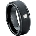thumbnail image 1 of 0.05ctw Princess Cut Diamond Tungsten Ring - 8MM Brushed Black IP Stepped Edge Tungsten Carbide Wedding Band - April Birthstone Ring - 14kt White Gold Bezel - TN083PS-1WDs7, 1 of 2
