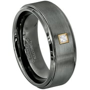 JEWELRY AVALANCHE 0.05ctw Princess Cut Diamond Tungsten Ring - 8MM Gunmetal (dark gray) Comfort Fit Tungsten Carbide Wedding Band - April Birthstone Ring - 14kt Yellow Gold Bezel - TN616PSG-1WDs7